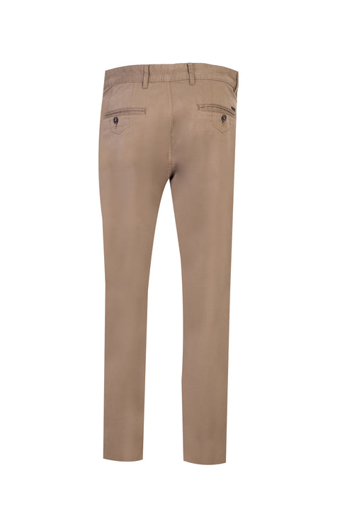 Dark Beige Regular Fit Standard Cut Lycra Canvas / Chino Trousers