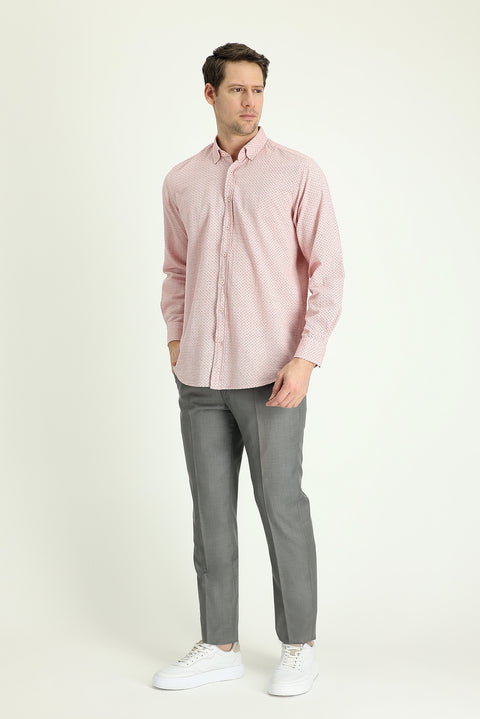Light Grey Melange 6 Drop Regular Fit Standard Cut Classic Fabric Trousers