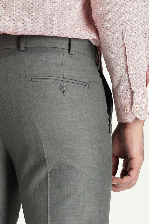Medium Grey Melange 6 Drop Regular Fit Standard Cut Classic Fabric Trousers