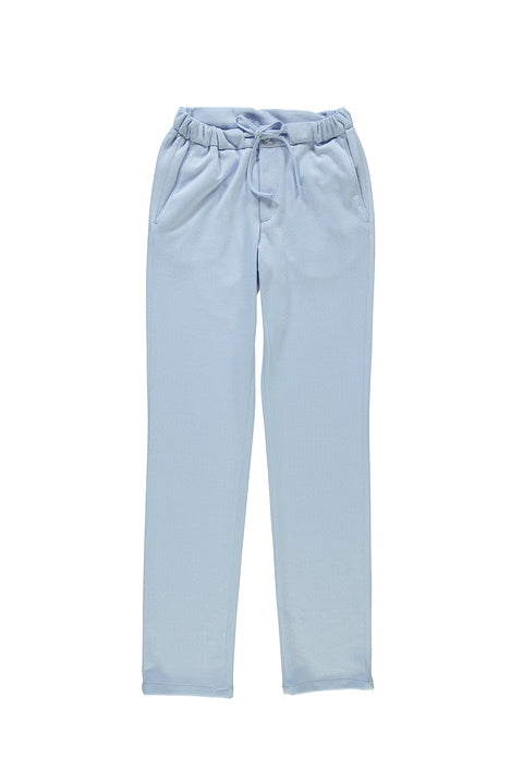 Pale Blue Regular Fit Standard Cut Elastic Waist Drawstring Pants