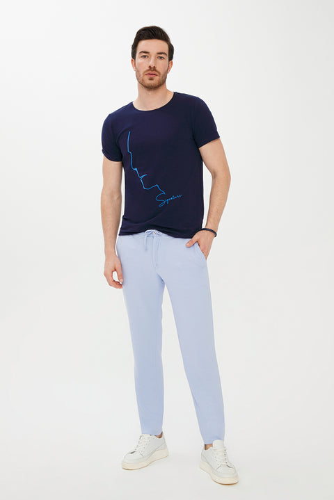 Pale Blue Regular Fit Standard Cut Elastic Waist Drawstring Pants