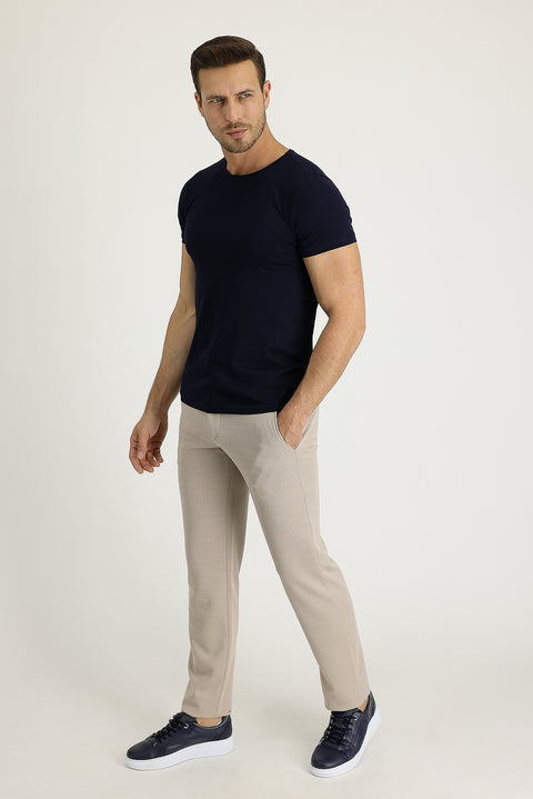 Mid Beige Regular Fit Standard Cut Elasticated Waist Drawstring Trousers