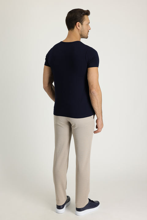 Mid Beige Regular Fit Standard Cut Elasticated Waist Drawstring Trousers