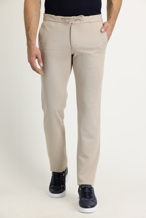 Mid Beige Regular Fit Standard Cut Elasticated Waist Drawstring Trousers