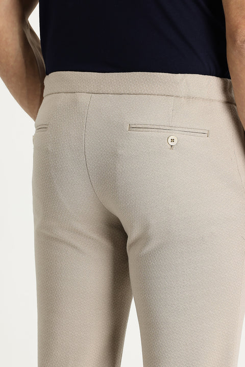 Mid Beige Regular Fit Standard Cut Elasticated Waist Drawstring Trousers