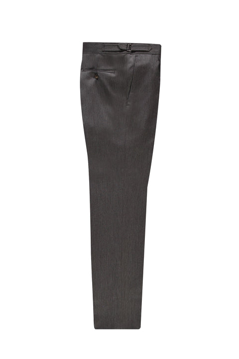 Light Brown 7 Drop Slim Fit Narrow Cut Woolen Buckle Pleated Classic Fabric Trousers