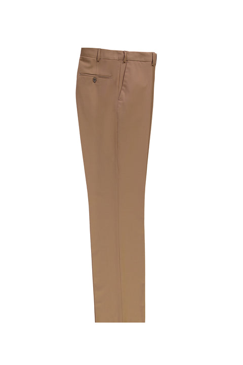 Light Brown 4-Drop Relaxed Fit Casual Cut Classic Wool Fabric Trousers
