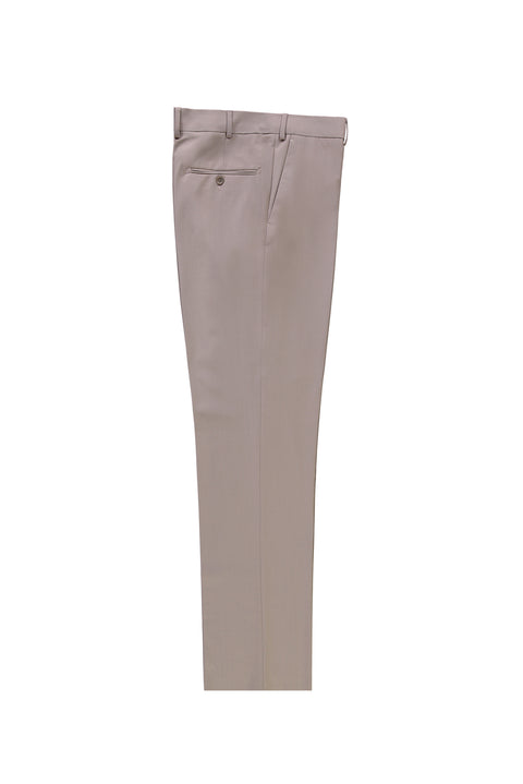 Medium Beige 4 Drop Relaxed Fit Casual Cut Classic Fabric Wool Trousers