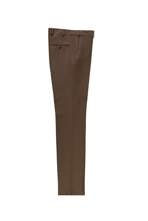 Dark Mink 7 Drop Slim Fit Narrow Cut Classic Wool Fabric Trousers