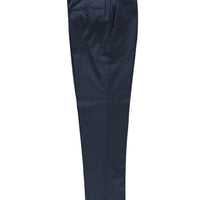 Dark Blue 6 Drop Regular Fit Standard Cut Wool Buckle Pleated Classic Fabric Trousers
