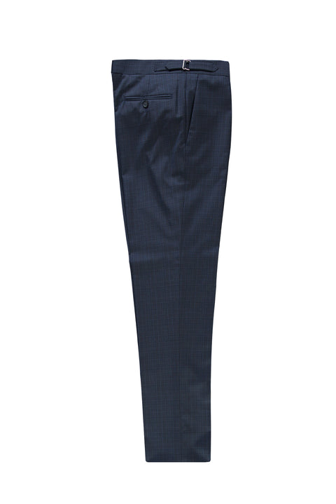 Dark Blue 6 Drop Regular Fit Standard Cut Wool Buckle Pleated Classic Fabric Trousers