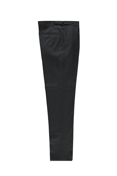 Light Anthracite 6 Drop Regular Fit Standard Cut Wool Buckle Pleated Classic Fabric Trousers