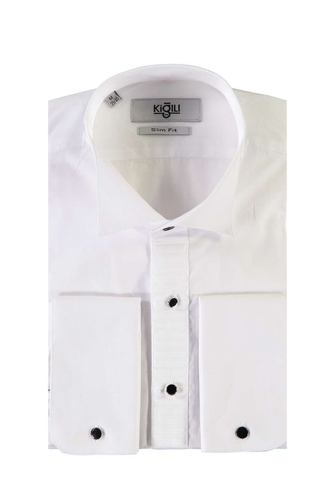 Beyaz Ata Yaka Slim Fit Dar Kesim Pamuk Gömlek