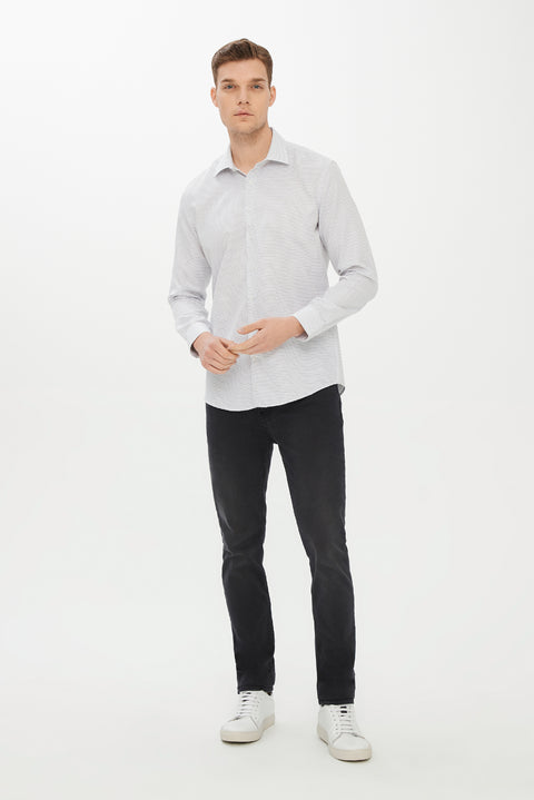 Black Long Sleeve Slim Fit Patterned Shirt