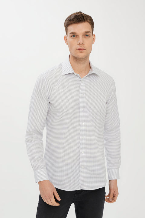 Black Long Sleeve Slim Fit Patterned Shirt