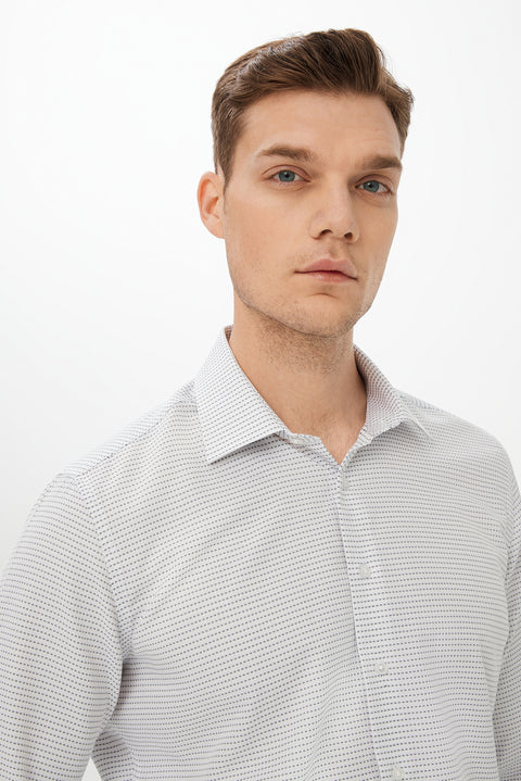 Black Long Sleeve Slim Fit Patterned Shirt