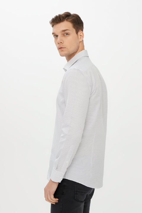 Black Long Sleeve Slim Fit Patterned Shirt