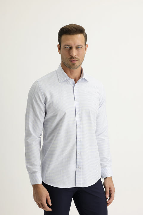 Light Blue Long Sleeve Slim Fit Patterned Shirt