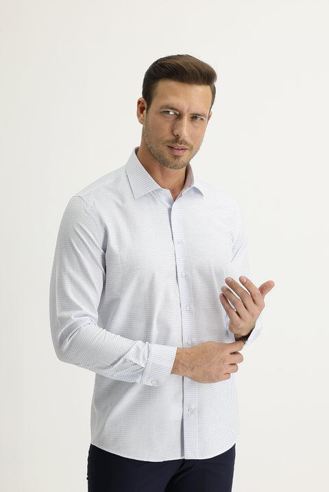 Light Blue Long Sleeve Slim Fit Patterned Shirt