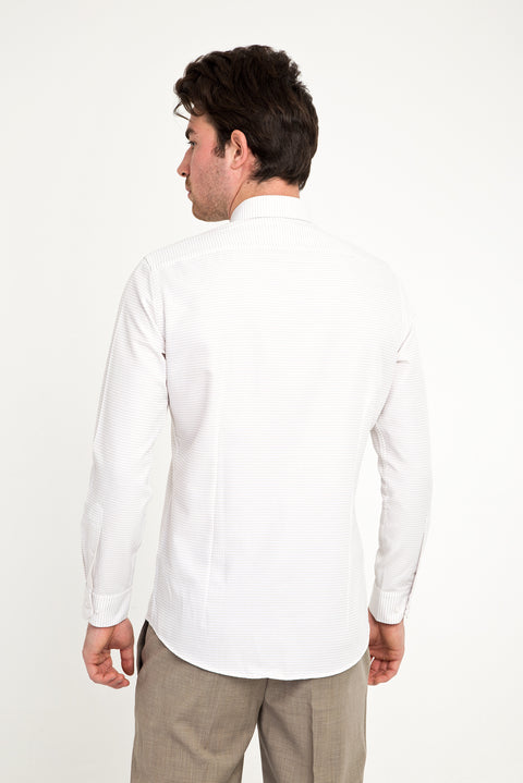 Light Brown Long Sleeve Slim Fit Patterned Shirt