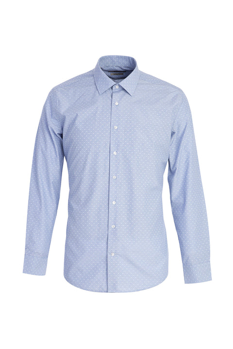 Medium Navy Long Sleeve Slim Fit Patterned Shirt
