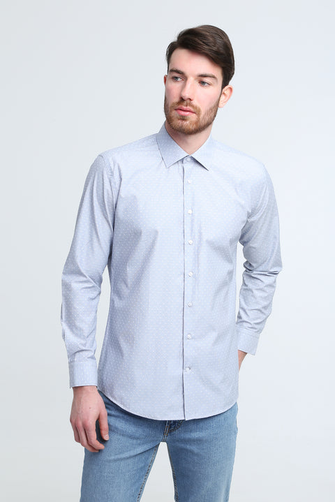 Dark Blue Long Sleeve Slim Fit Patterned Shirt
