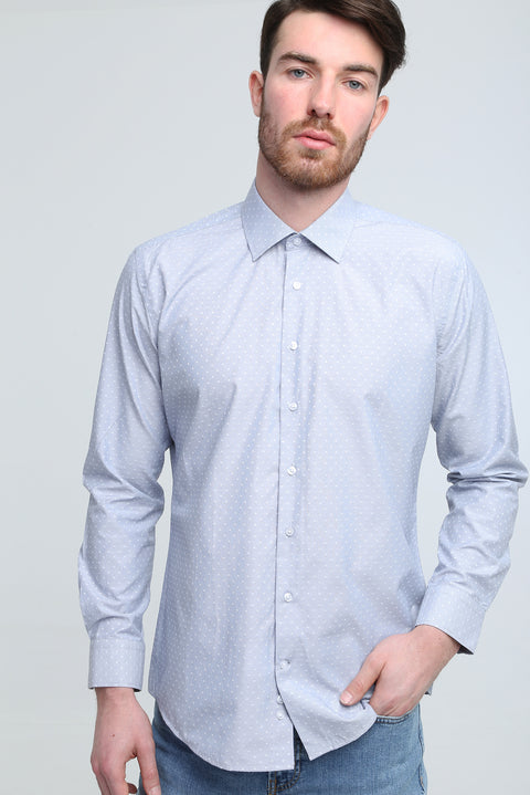 Dark Blue Long Sleeve Slim Fit Patterned Shirt
