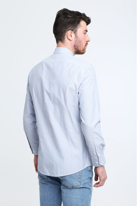 Dark Blue Long Sleeve Slim Fit Patterned Shirt