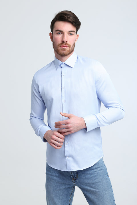 Light Blue Long Sleeve Slim Fit Patterned Shirt