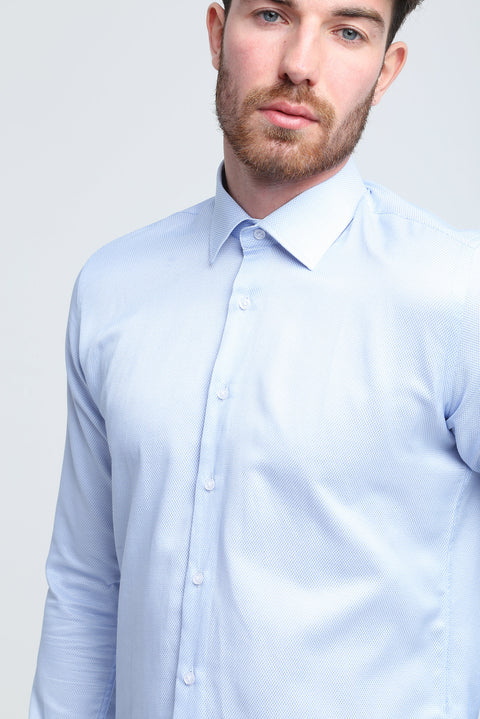 Light Blue Long Sleeve Slim Fit Patterned Shirt