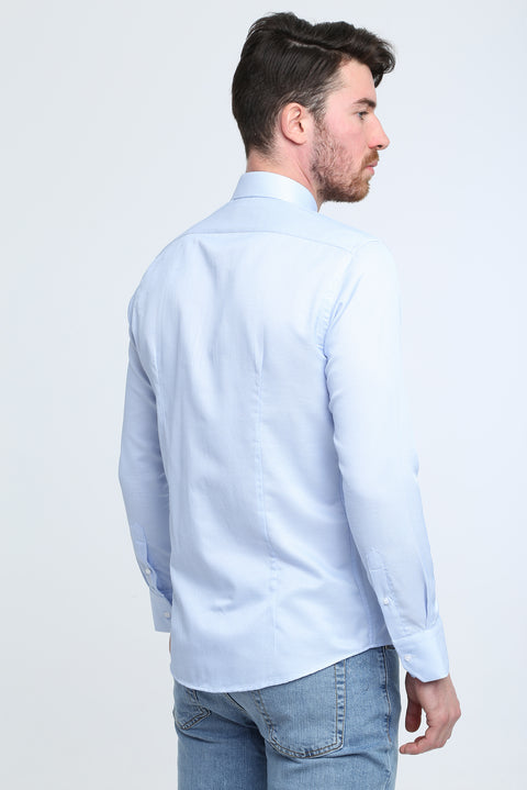 Light Blue Long Sleeve Slim Fit Patterned Shirt