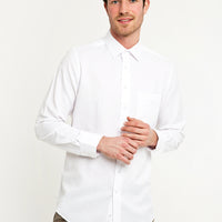 White Long-Sleeved Patterned Classic Shirt