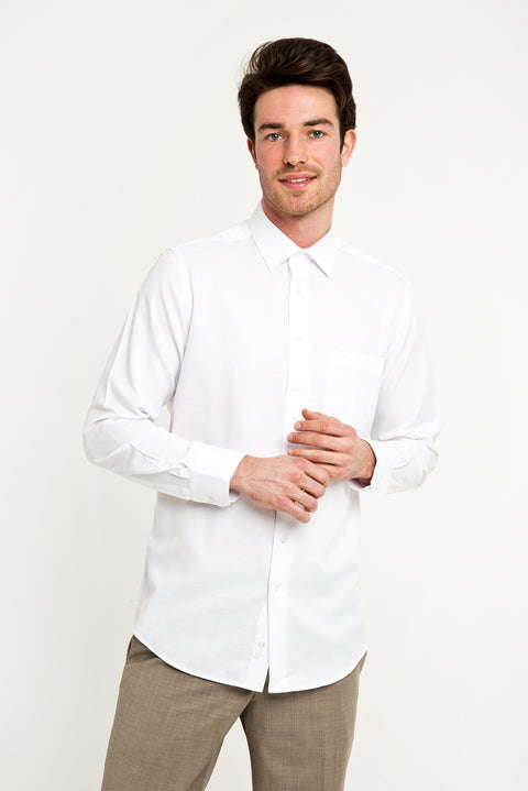 White Long-Sleeved Patterned Classic Shirt