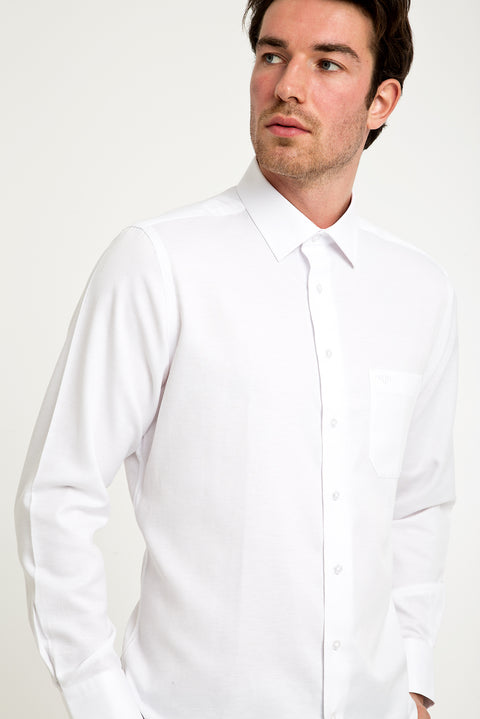 White Long-Sleeved Patterned Classic Shirt