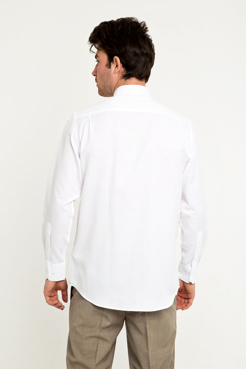 White Long-Sleeved Patterned Classic Shirt
