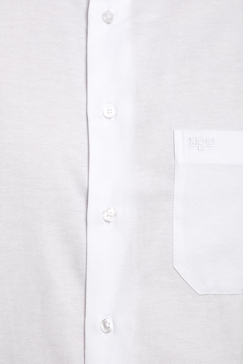 White Long-Sleeved Patterned Classic Shirt