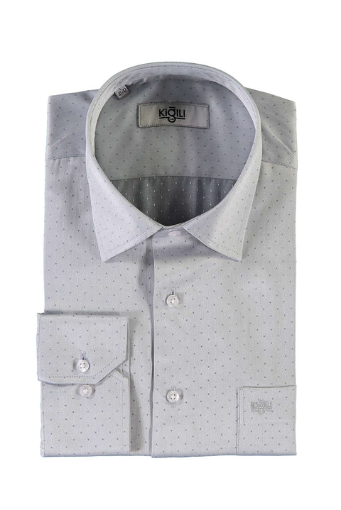 Light Gray Long-Sleeve Patterned Classic Shirt