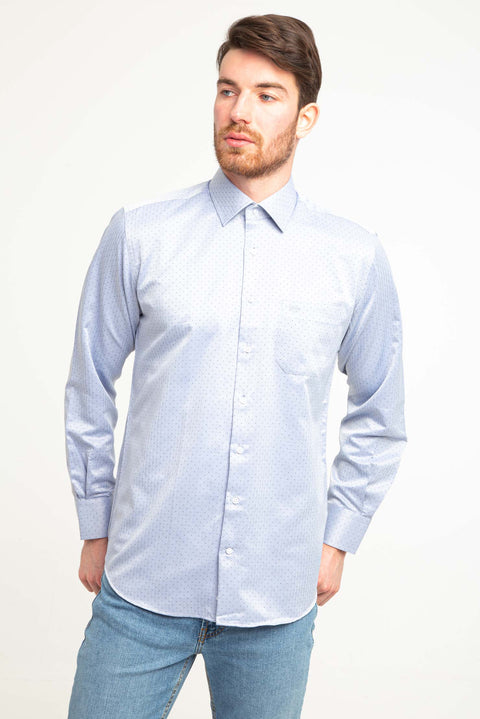 Light Navy Blue Long-Sleeved Classic Shirt with Pattern