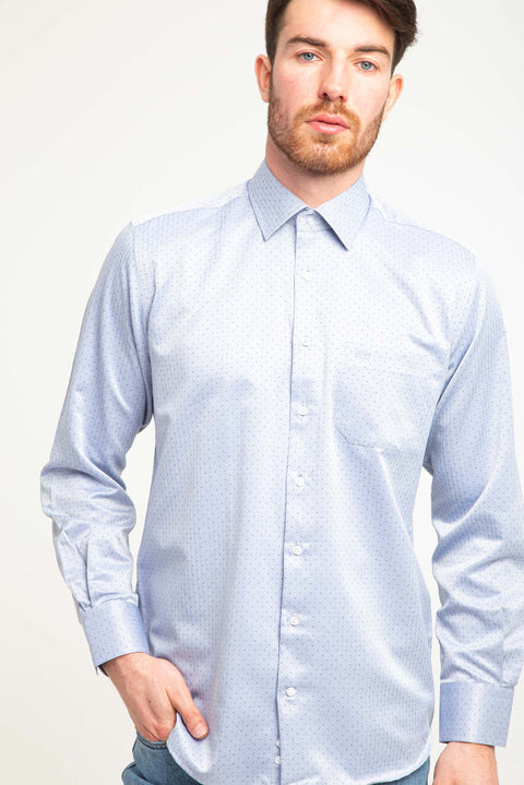 Light Navy Blue Long-Sleeved Classic Shirt with Pattern