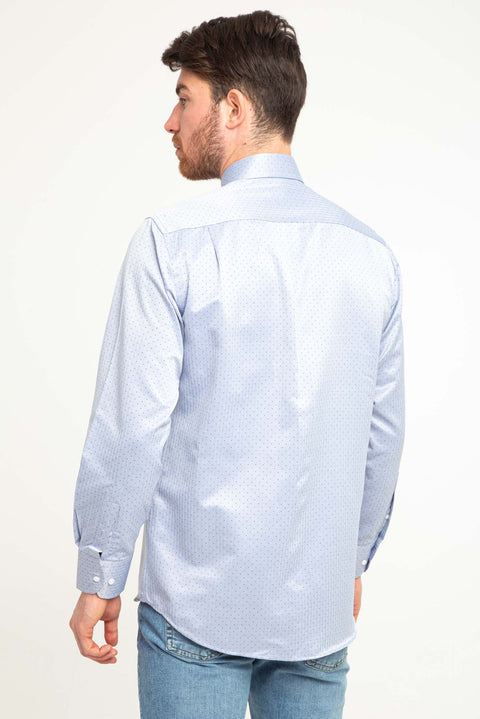 Light Navy Blue Long-Sleeved Classic Shirt with Pattern