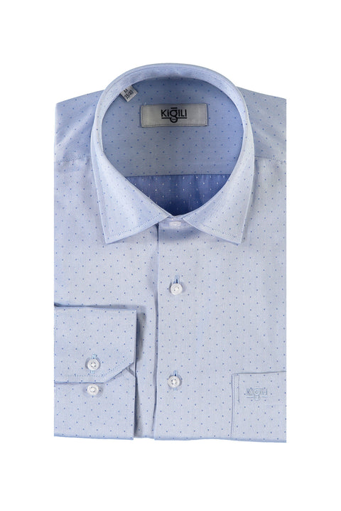 Blue Long-Sleeve Patterned Classic Shirt