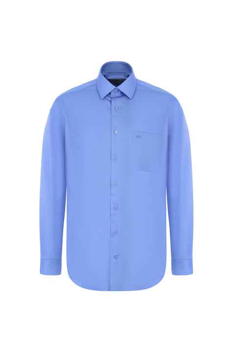 Aqua Blue Long Sleeve Non-Iron Satin Classic Cotton Shirt