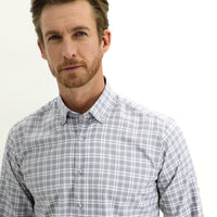 Medium Grey Long Sleeve Regular Fit Plaid Sport Shirt