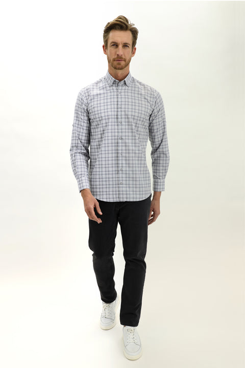 Medium Grey Long Sleeve Regular Fit Plaid Sport Shirt