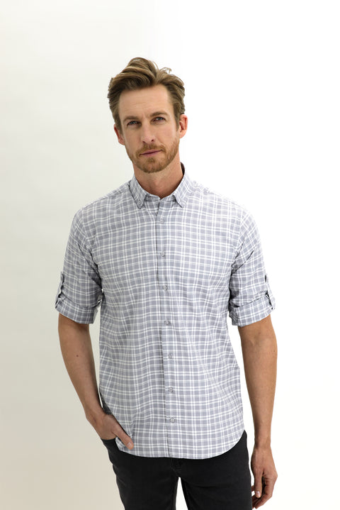 Medium Grey Long Sleeve Regular Fit Plaid Sport Shirt
