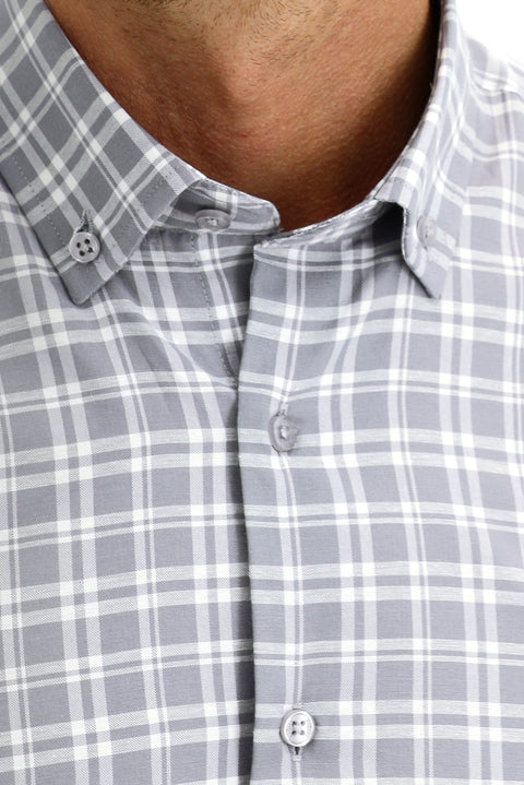 Medium Grey Long Sleeve Regular Fit Plaid Sport Shirt