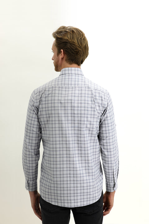 Medium Grey Long Sleeve Regular Fit Plaid Sport Shirt