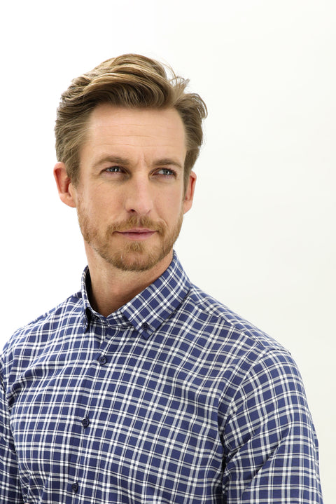 Medium Navy Long Sleeve Regular Fit Plaid Shirt