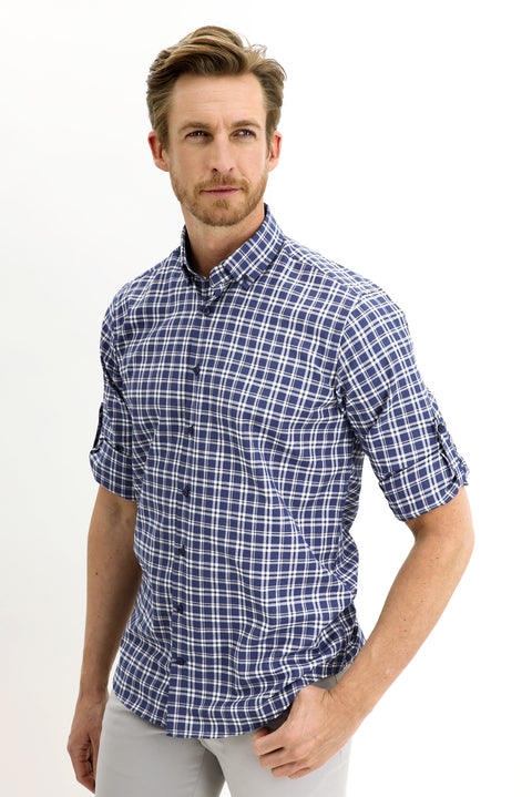 Medium Navy Long Sleeve Regular Fit Plaid Shirt