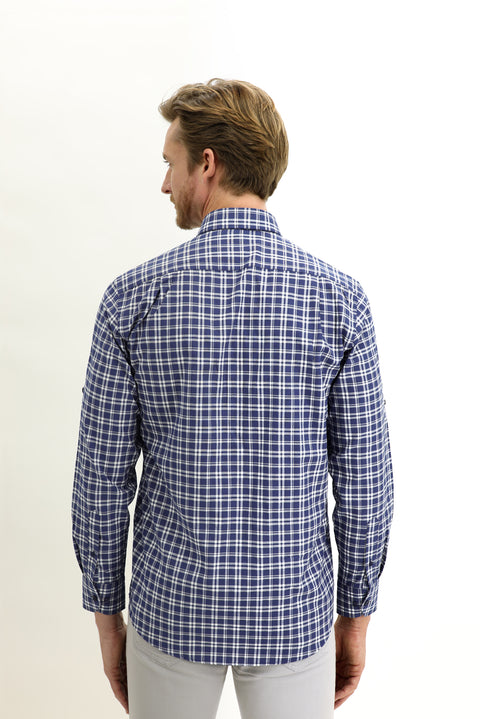 Medium Navy Long Sleeve Regular Fit Plaid Shirt